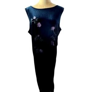 Y2K Black Velvet Dress Sparkly Roses Dark Romance Vampire Goth‎ Dark Fairy SZ XL